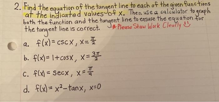 Equation of tangent line shop calculator