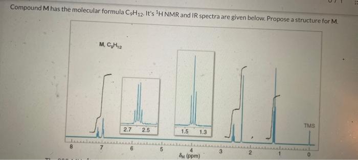 Compound \( M \) has the molecular formula \( \mathrm{C}_{9} \mathrm{H}_{12} \). Its \( { }^{1} \mathrm{H} \) NMR and IR spe