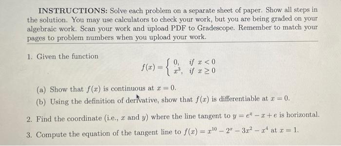 Solved INSTRUCTIONS: Solve each problem on a separate sheet | Chegg.com