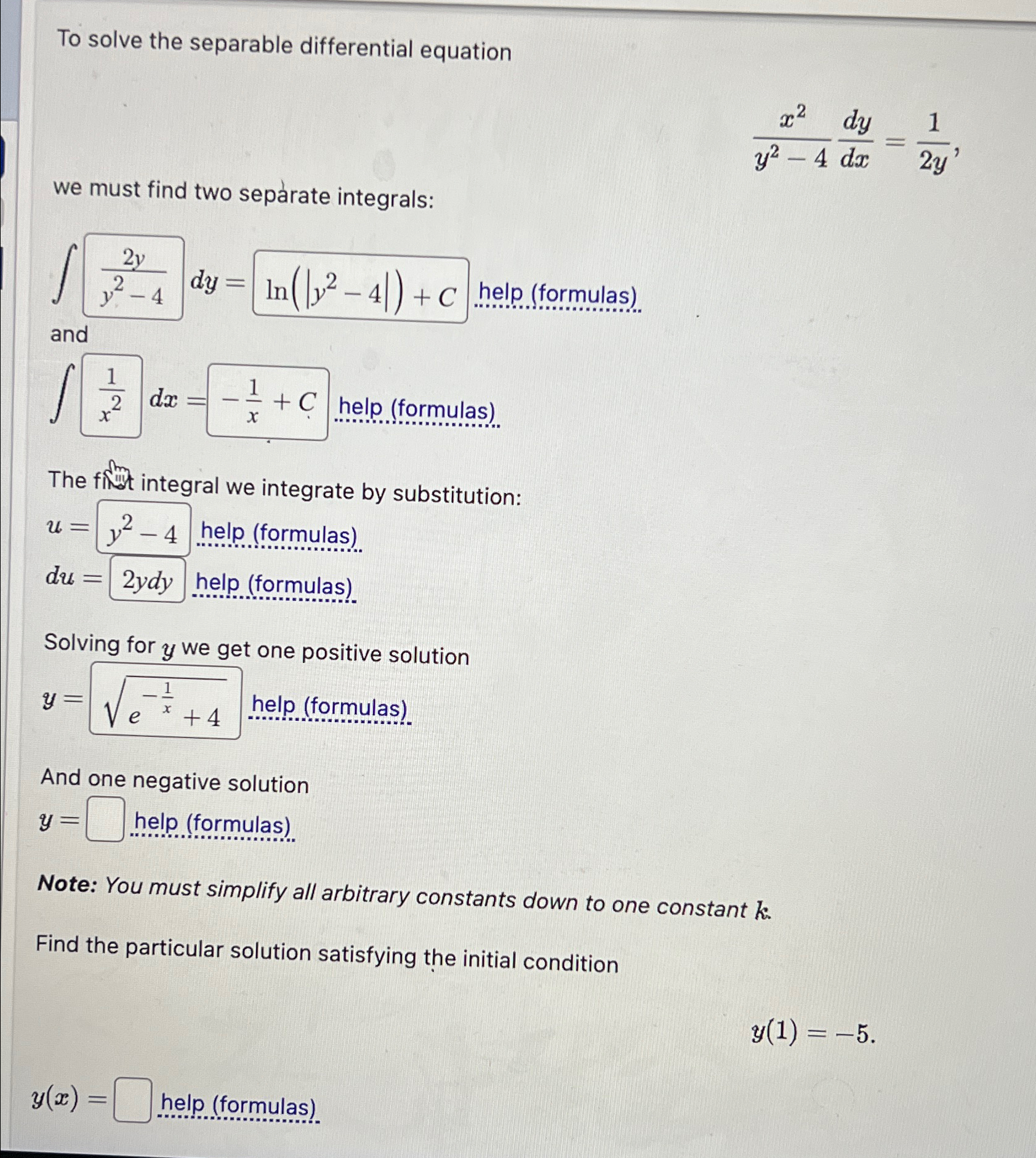 Solved To solve the separable differential | Chegg.com