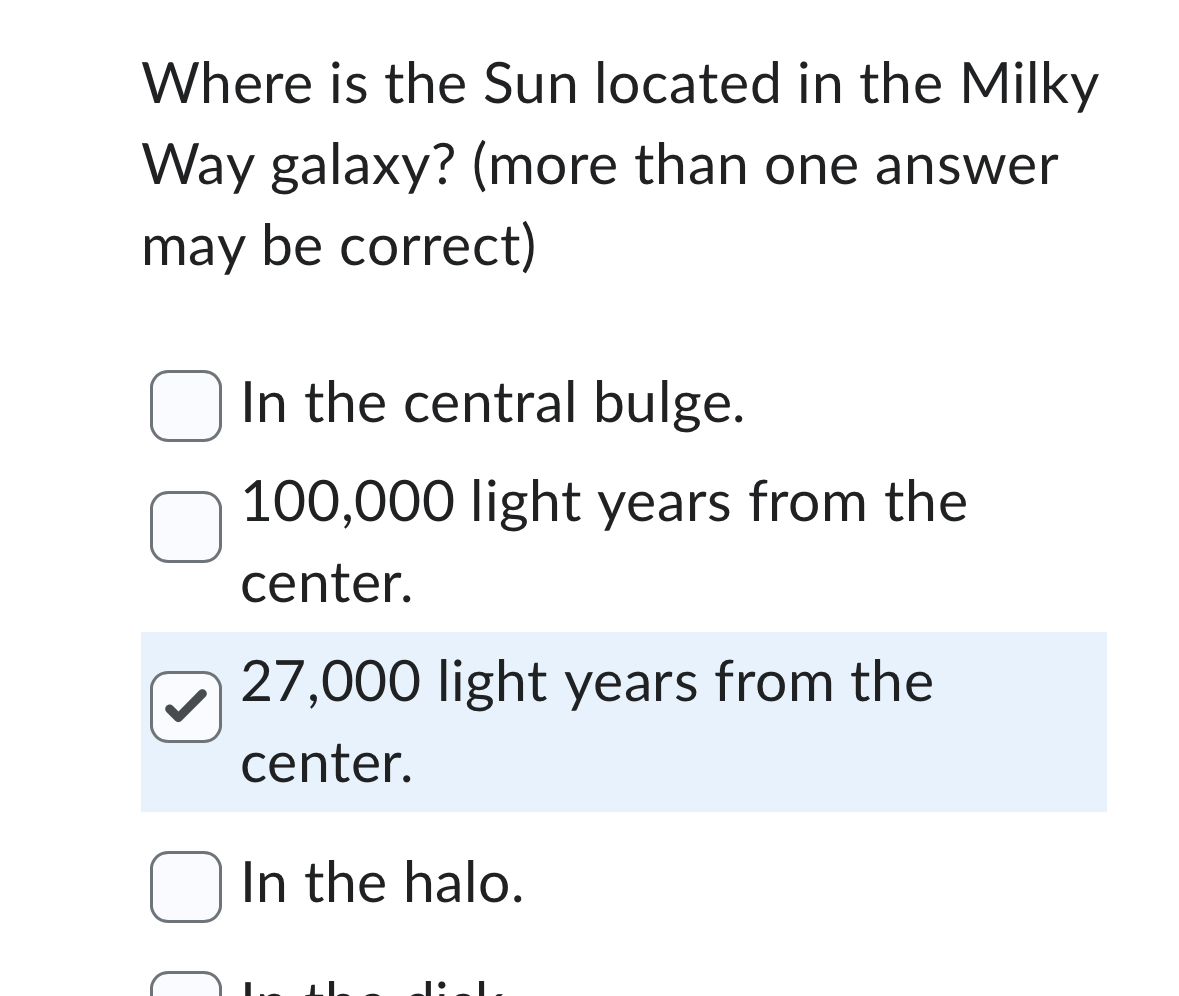 Solved Where is the Sun located in the Milky Way galaxy? | Chegg.com