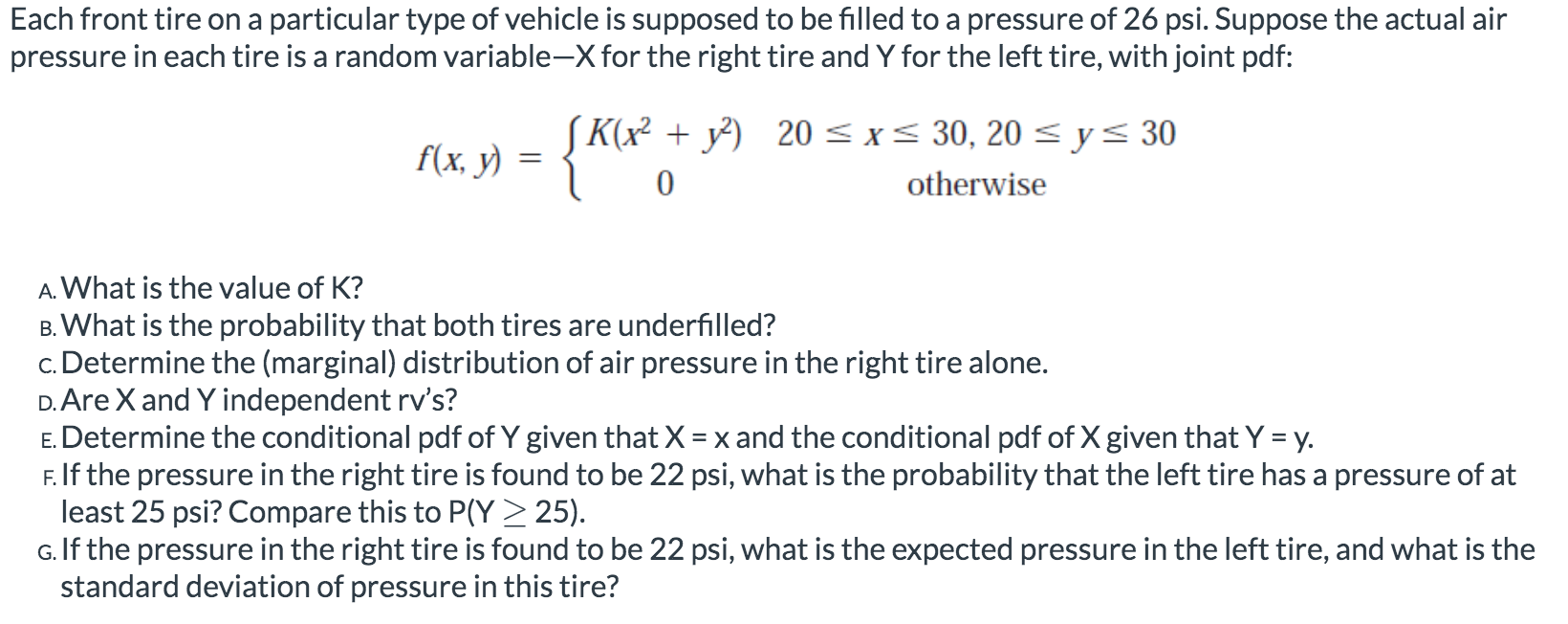 Solved Each Front Tire On A Particular Type Of Vehicle Is | Chegg.com