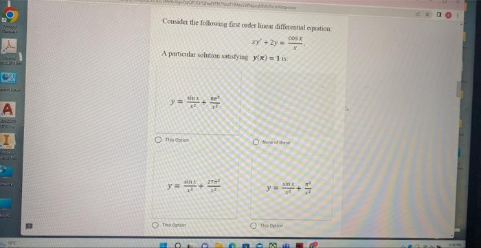 Solved Consider The Following First Order Linear