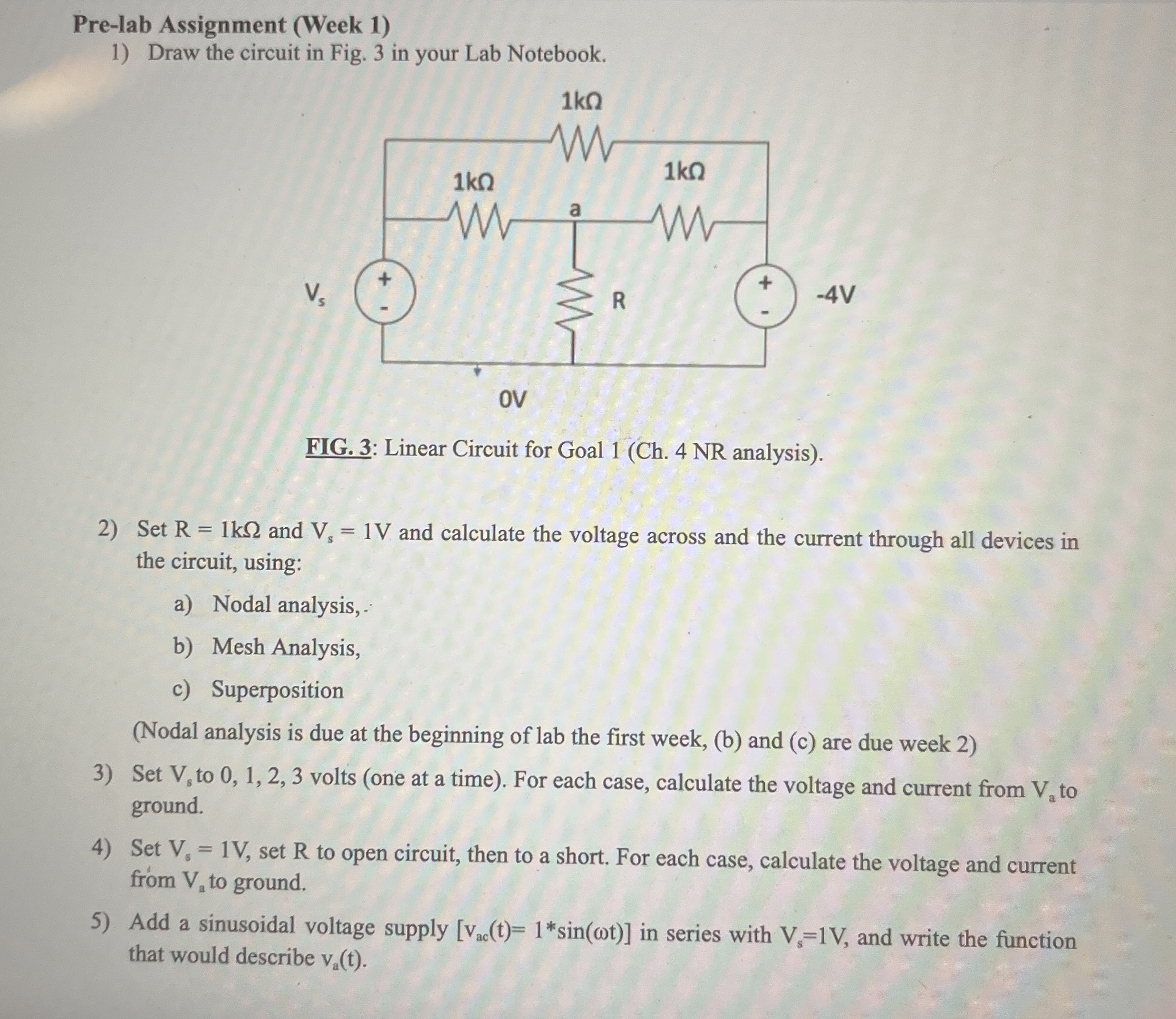 Solved Pre-lab Assignment (Week 1)Draw the circuit in Fig. 3 | Chegg.com