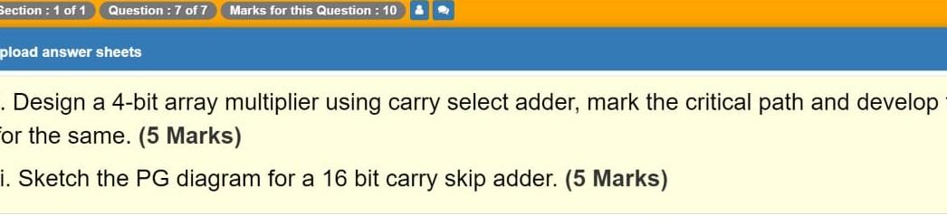 Solved Section : 1 of 1 Question : 7 of 7 Marks for this | Chegg.com