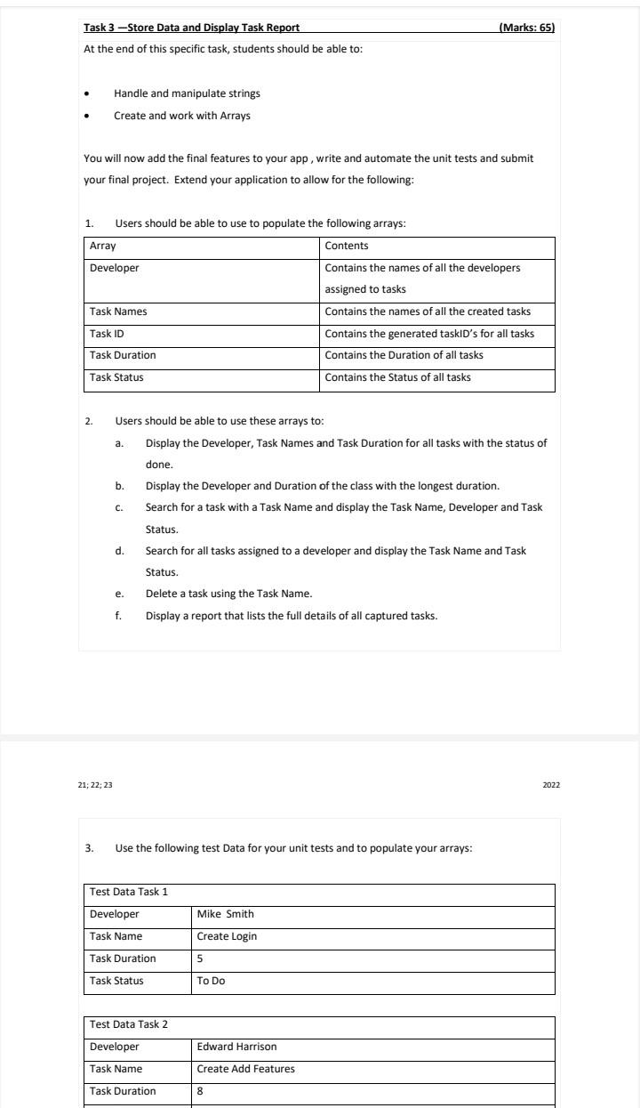 Solved Test Data Task 3 Developer Samantha Paulson Task Name | Chegg.com