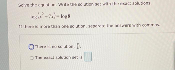 Solved Solve the equation. Write the solution set with the | Chegg.com