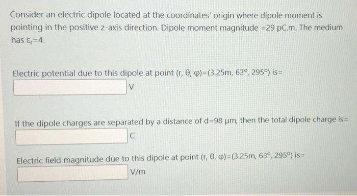 Solved Consider an electric dipole located at the | Chegg.com