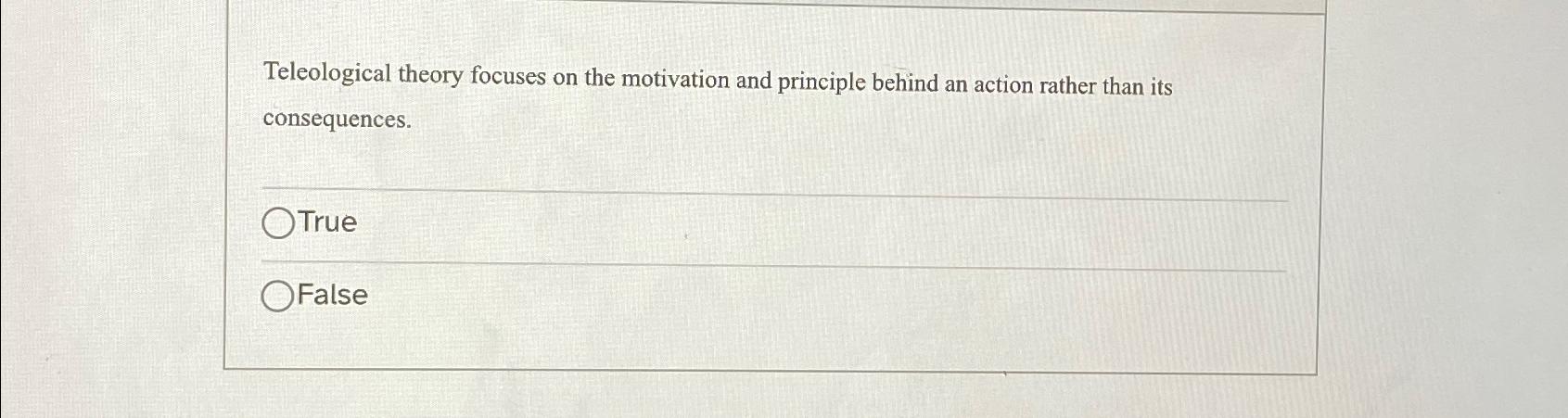 Solved Teleological theory focuses on the motivation and | Chegg.com