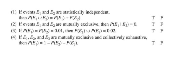 Solved (1) If events E1 and E2 are statistically | Chegg.com