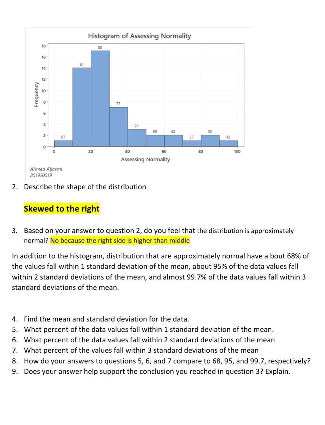 Solved Histogram Of Assessing Normality 18 80 16 84 14 12 10