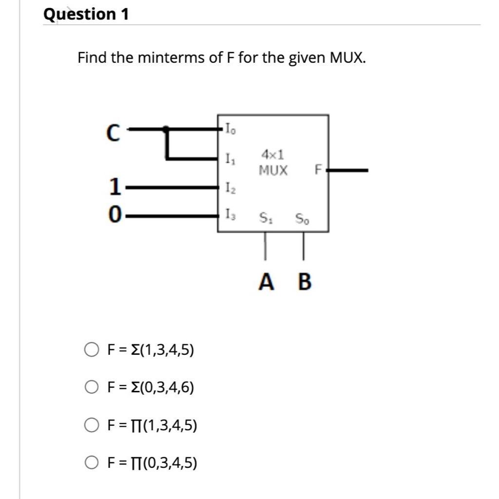 Solved Question 1Find the minterms of F ﻿for the given | Chegg.com