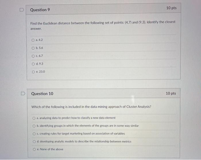 Solved Question 9 10 pts Find the Euclidean distance between | Chegg.com