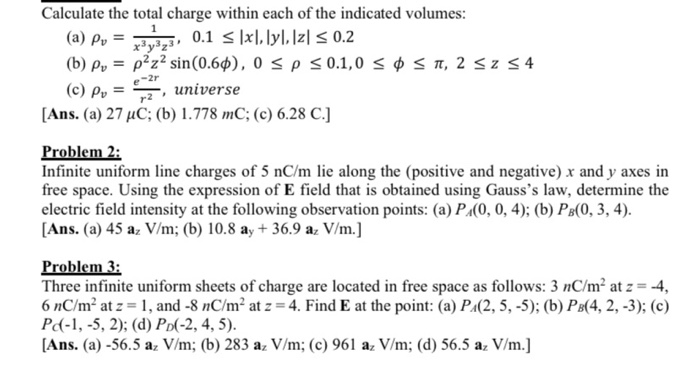 Solved Problem 1 Calculate The Total Charge Within Each Chegg Com