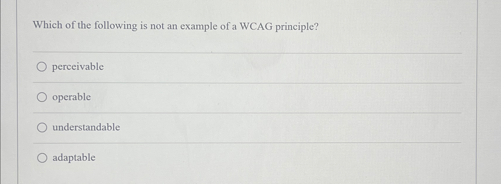 Solved Which of the following is not an example of a WCAG | Chegg.com