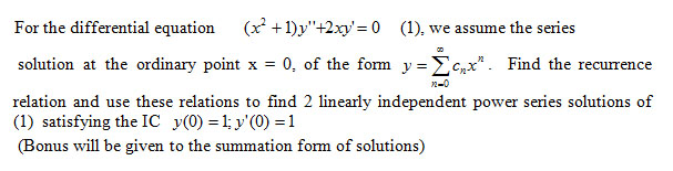 Solved For The Differential Equation X2 1 Y 2xy 0 1 Chegg Com