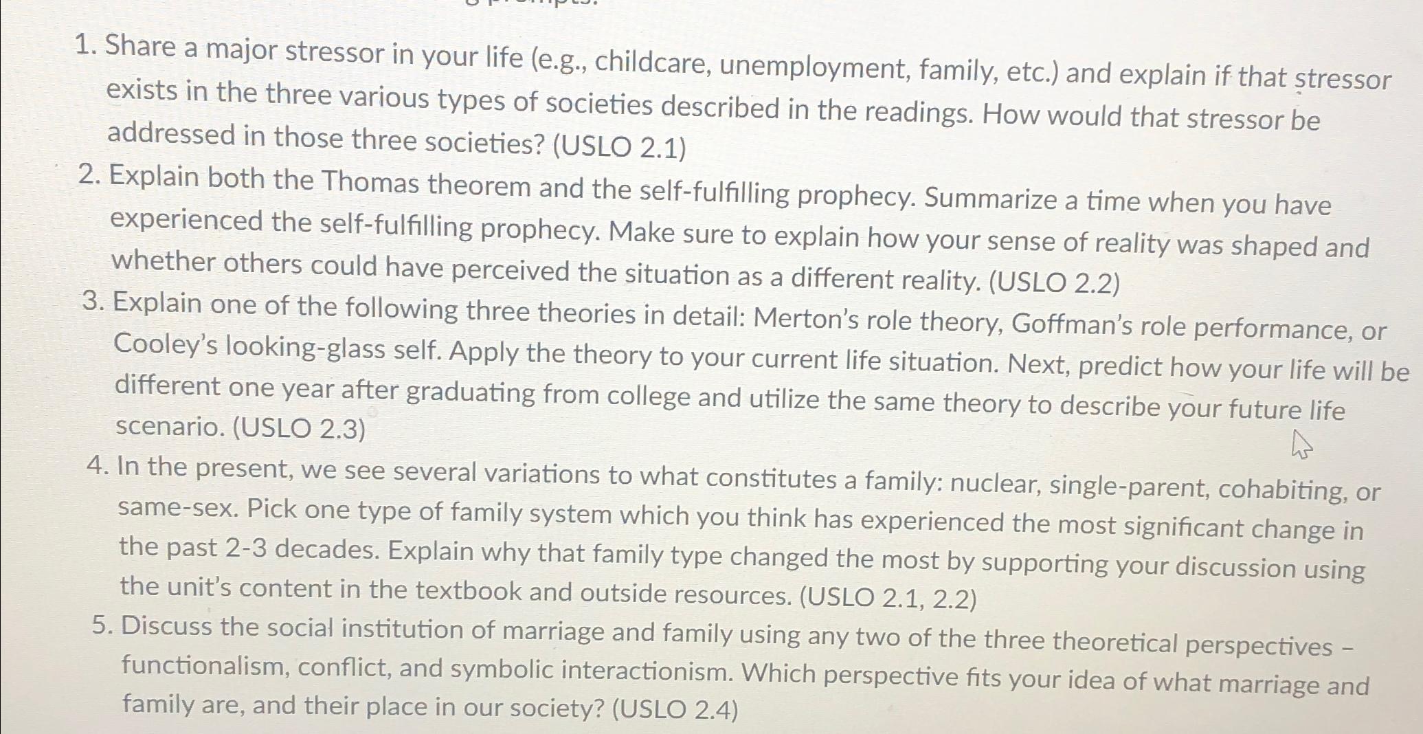 Solved Share a major stressor in your life (e.g., | Chegg.com