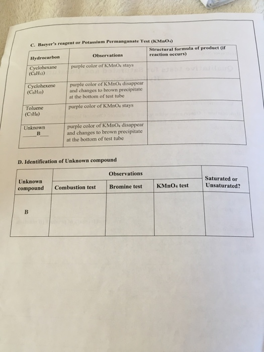 Solved C. Baeyer's reagent or Potassium Permanganate Test
