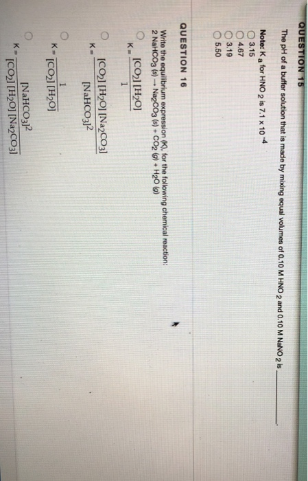 Solved QUESTION 15 The pH of a buffer solution that is made | Chegg.com