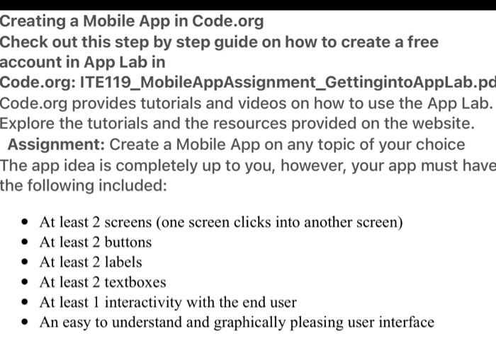 Solved Creating a Mobile App in Code.org Check out this step | Chegg.com