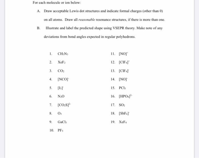 Solved For each molecule or ion below: A. Draw acceptable | Chegg.com