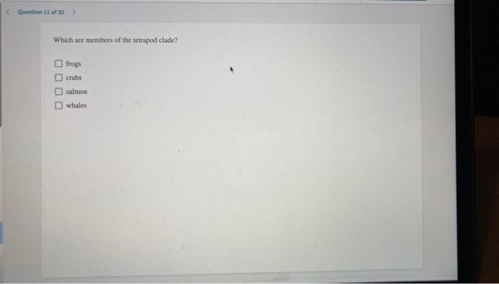 Solved Question 11 of 30 > Which are members of the tetrapod | Chegg.com