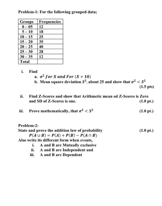 Solved Problem-1: For the following grouped data; Groups | Chegg.com