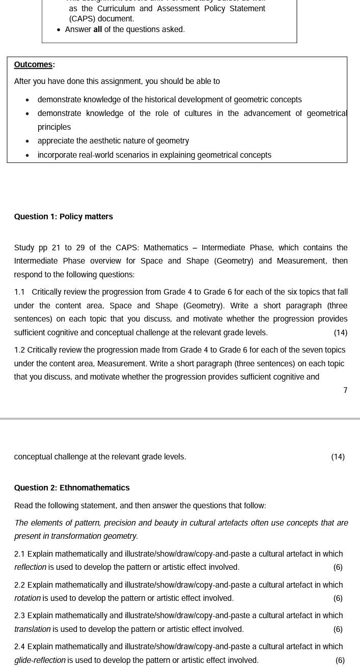 Solved as the Curriculum and Assessment Policy Statement | Chegg.com