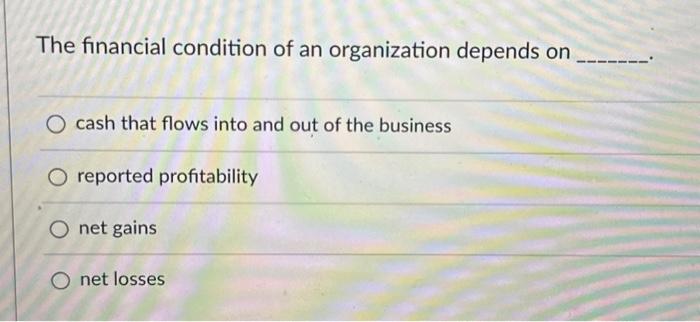 Solved The financial condition of an organization depends on | Chegg.com