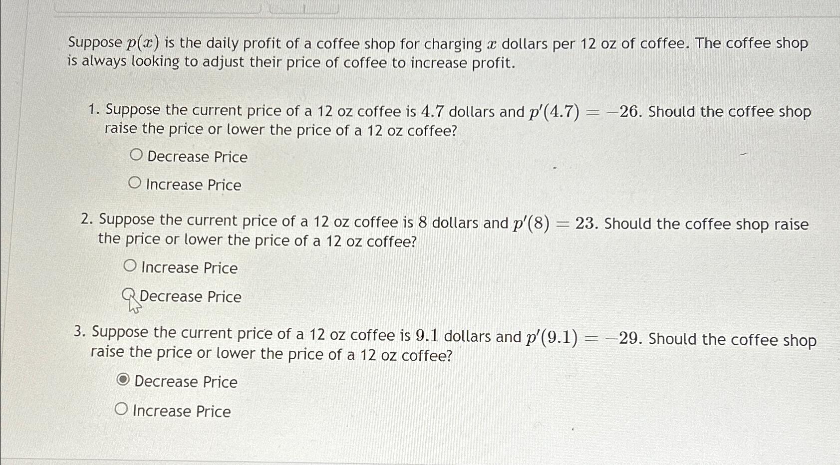 Solved Suppose p(x) ﻿is the daily profit of a coffee shop | Chegg.com