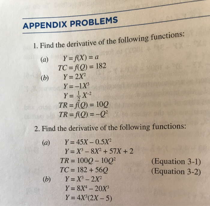 Solved APPENDIX PROBLEMS 1. Find the derivative of the | Chegg.com