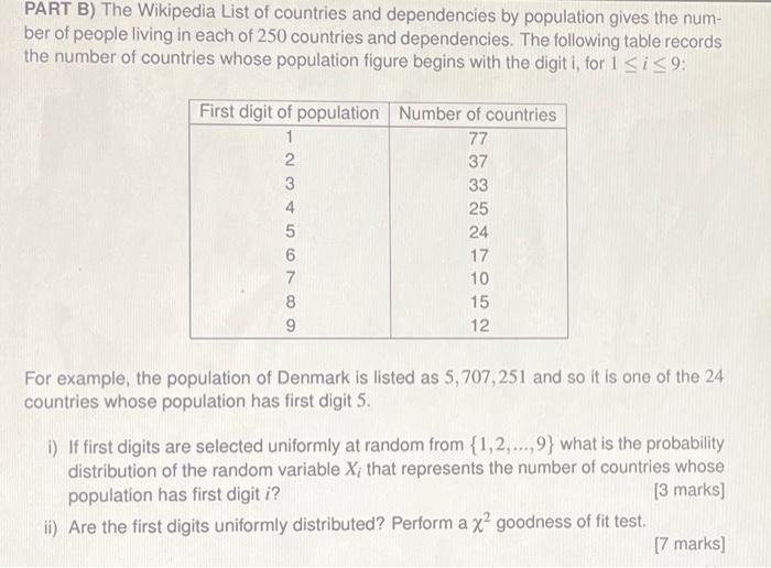 PART B) The Wikipedia List of countries and dependencies by population gives the number of people living in each of 250 count