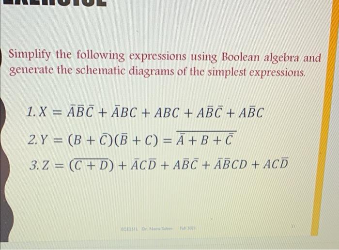 Solved Simplify The Following Expressions Using Boolean | Chegg.com