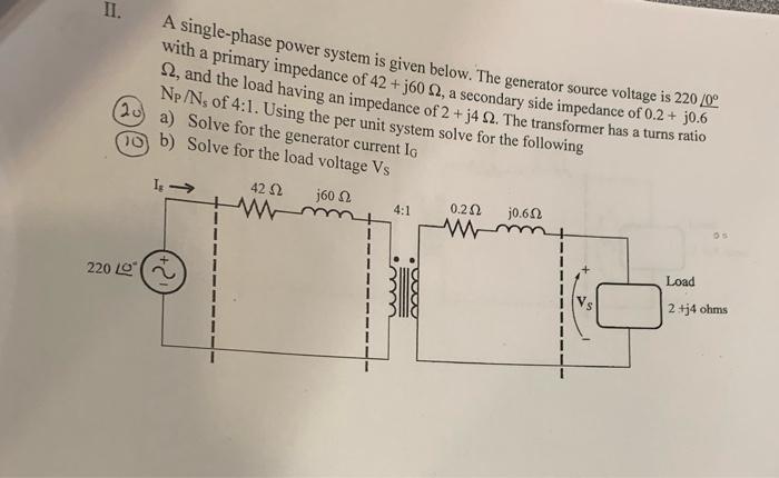 Solved II. A single-phase power system is given below. The | Chegg.com