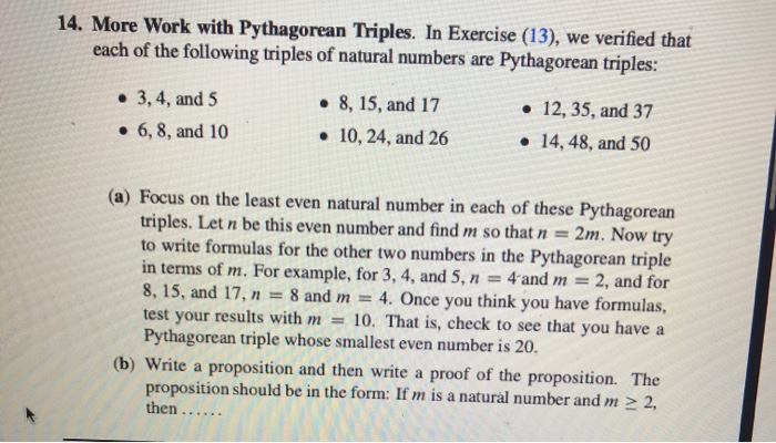 Solved 14. More Work with Pythagorean Triples. In Exercise | Chegg.com