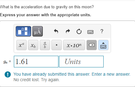 Solved What is the acceleration due to gravity on this | Chegg.com