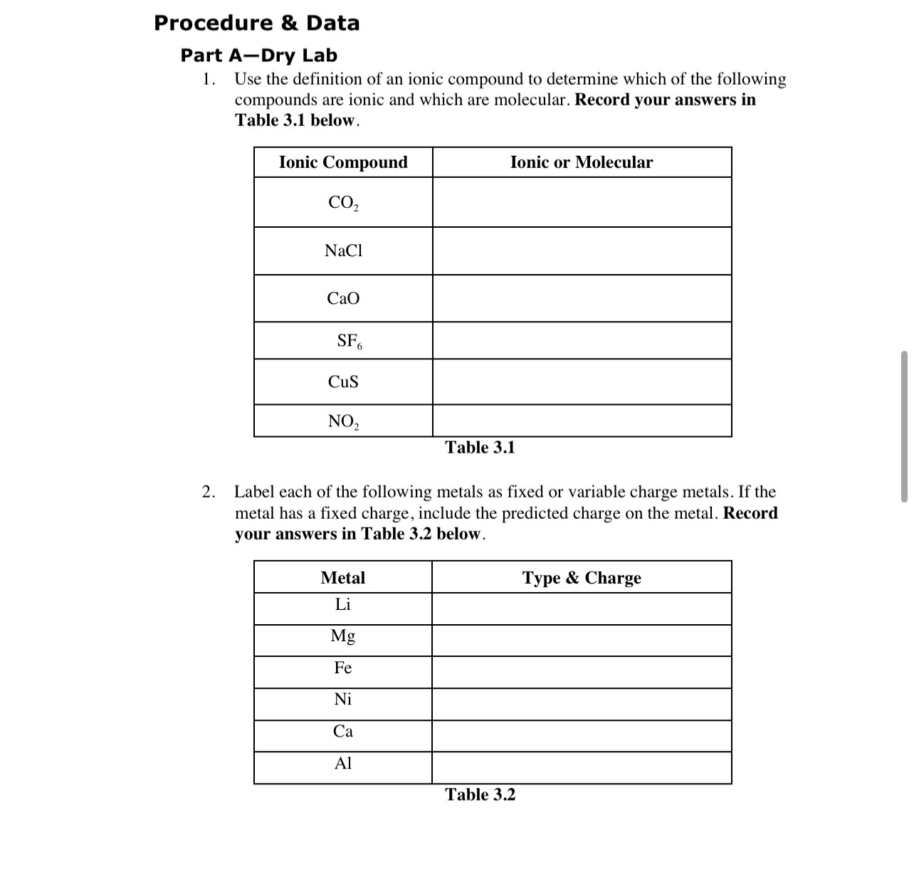 Solved Procedure & Datapart A-dry Labuse The Definition Of 