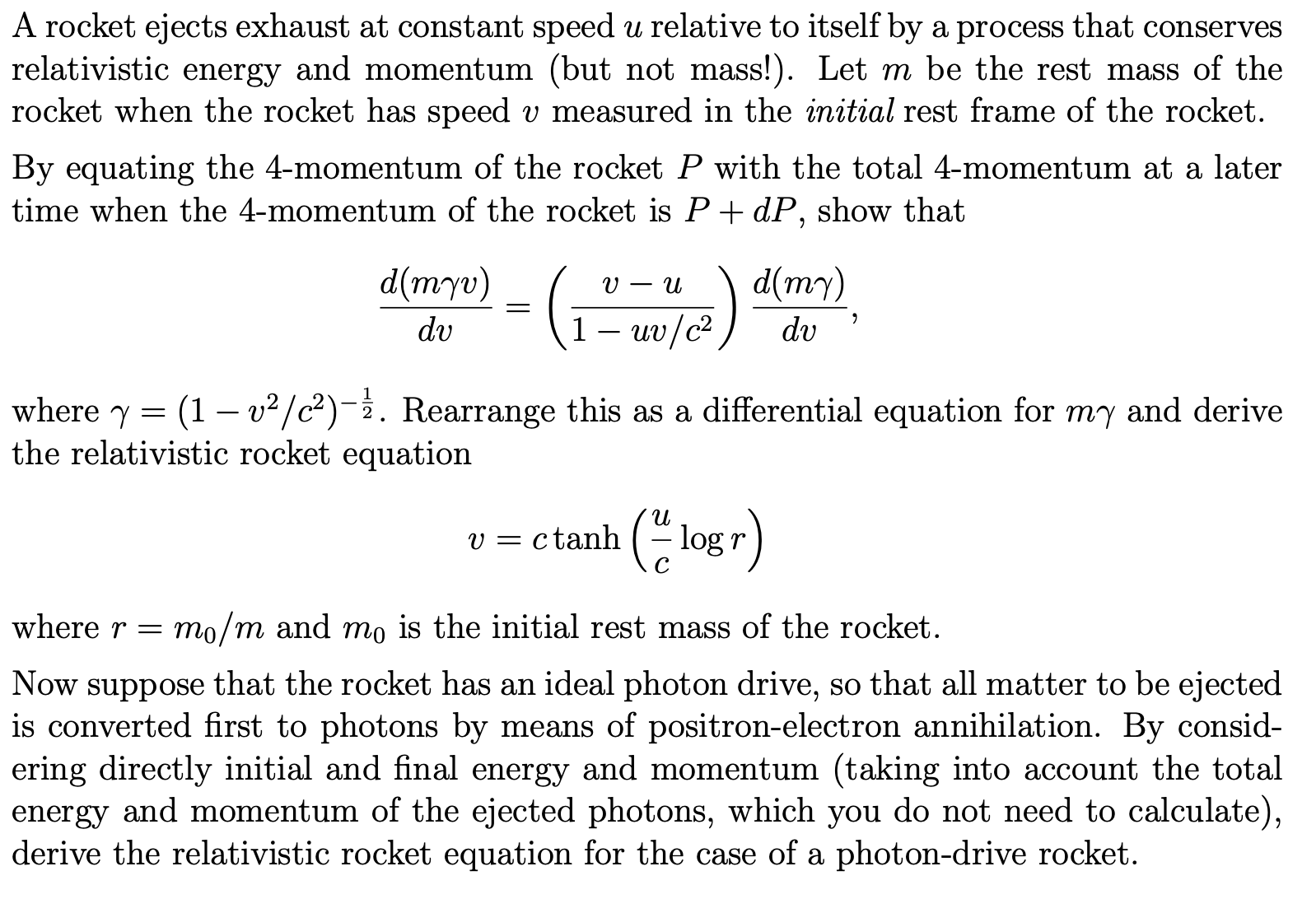 Solved A rocket ejects exhaust at constant speed u relative | Chegg.com