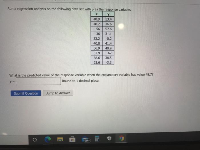Solved Run a regression analysis on the following data set | Chegg.com
