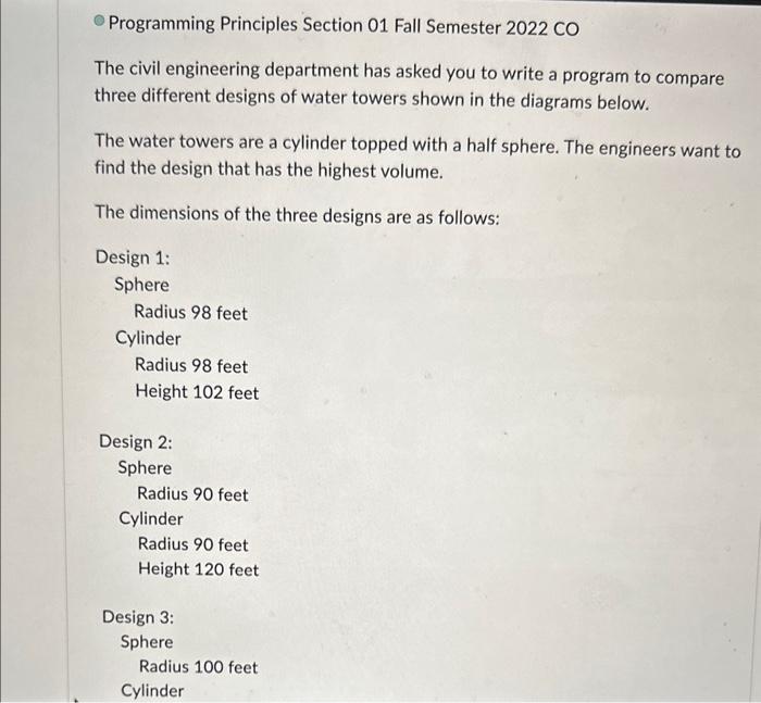 Solved Programming Principles Section 01 Fall Semester 2022 | Chegg.com