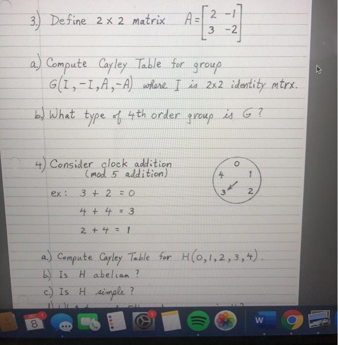 Solved 3. Define 2 X 2 Matrix A = 21 2 3 -2 A A) Computer | Chegg.com