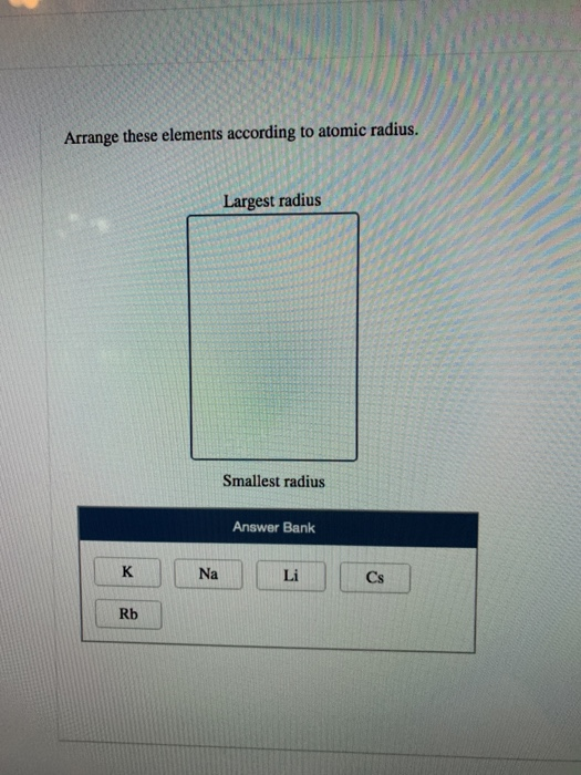 Solved Arrange these elements according to atomic radius. | Chegg.com