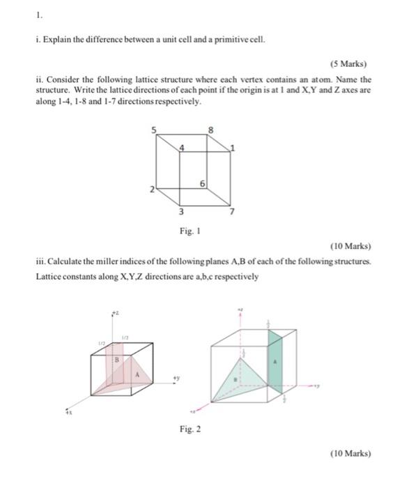 Solved 1. i. Explain the difference between a unit cell and | Chegg.com