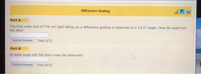 Solved Diffraction Grating H Part A The first-order line of | Chegg.com