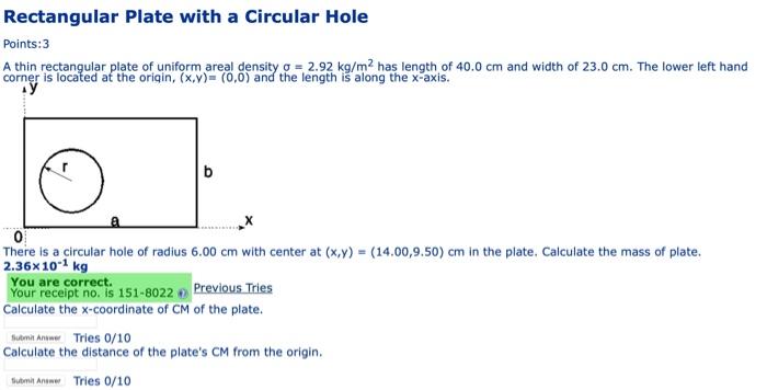 Solved Rectangular Plate with a Circular Hole Points: 3 A | Chegg.com
