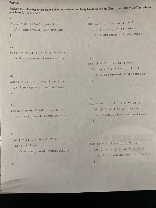 Solved Part A Analyze the following programs and show their | Chegg.com
