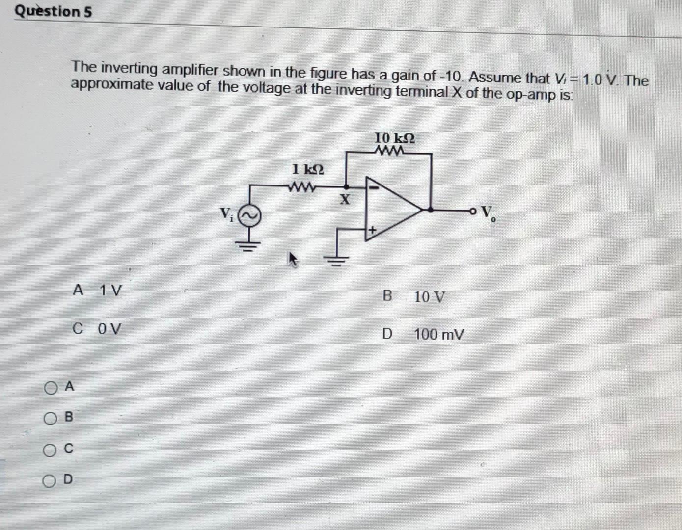 Solved Question 5 The inverting amplifier shown in the | Chegg.com