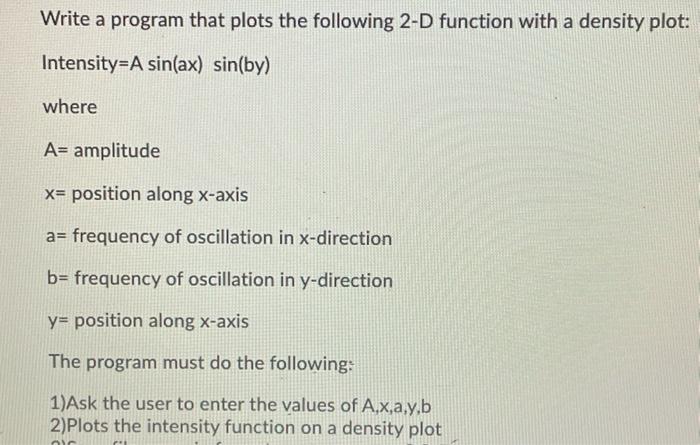 Solved Write a program that plots the following 2-D function | Chegg.com