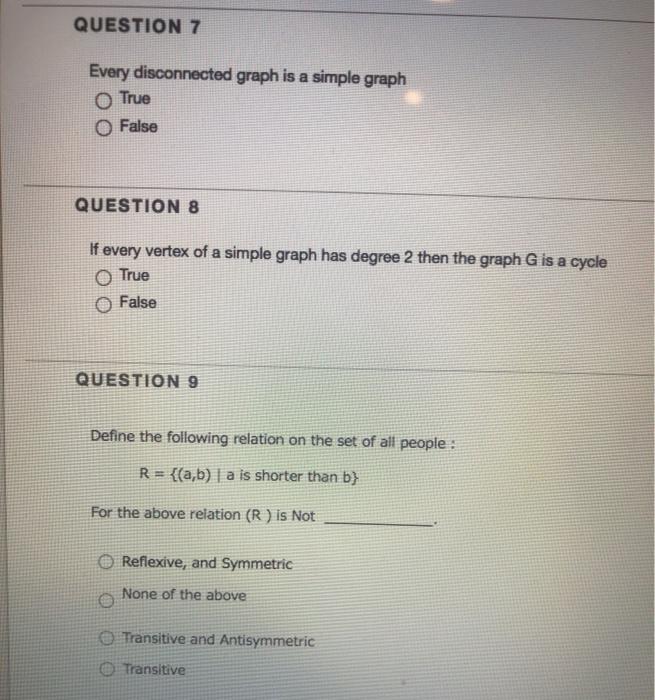 Solved QUESTION 7 Every disconnected graph is a simple graph | Chegg.com