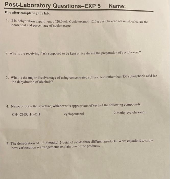 Solved Post-Laboratory Questions-EXP 5 Name: Due after | Chegg.com